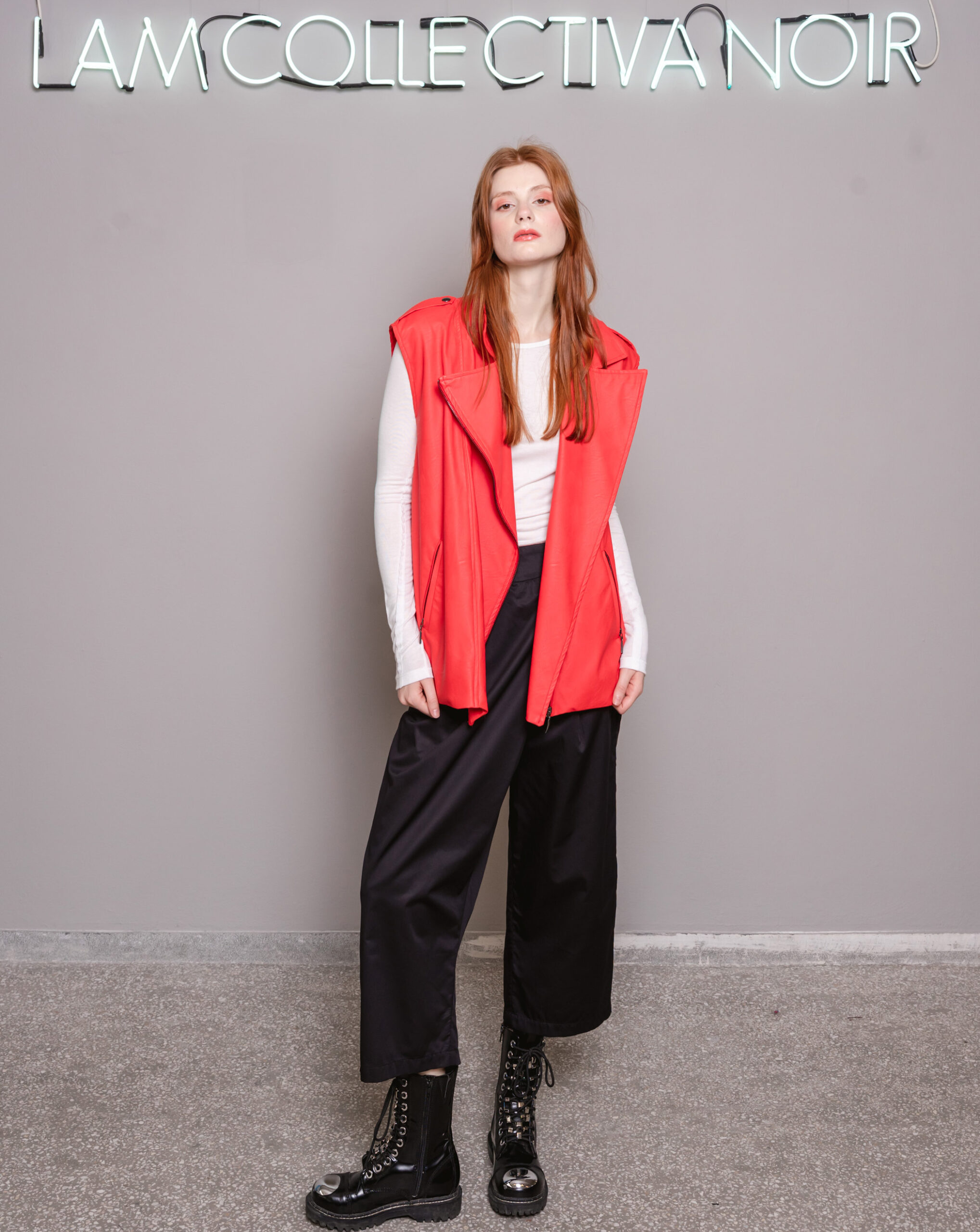 CANAN VEST - RED , MAX TOP - WHITE , KASSANDRA PANTS - BLACK (1) CANAN VEST - Image 1